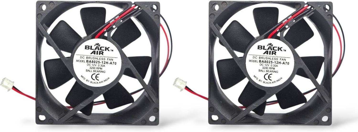 Black Air 80mm High Speed 12V DC Cabinet Fan (Pack of 2) | 3200 RPM | Durable Ball Bearing Cooling Fan Cabinet Cooler