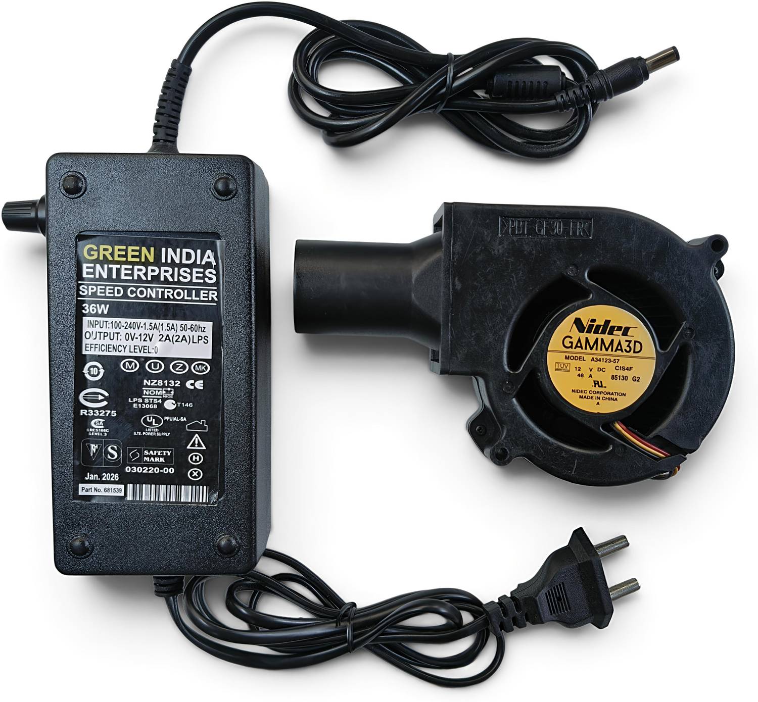 ADA2Z DC 12V 0.46A MODEL A34123 4000 RPM SIZE 97X97X33mm WITH CONTROLLER BBQ STOVE SET Cooling Fan All in one Cooler