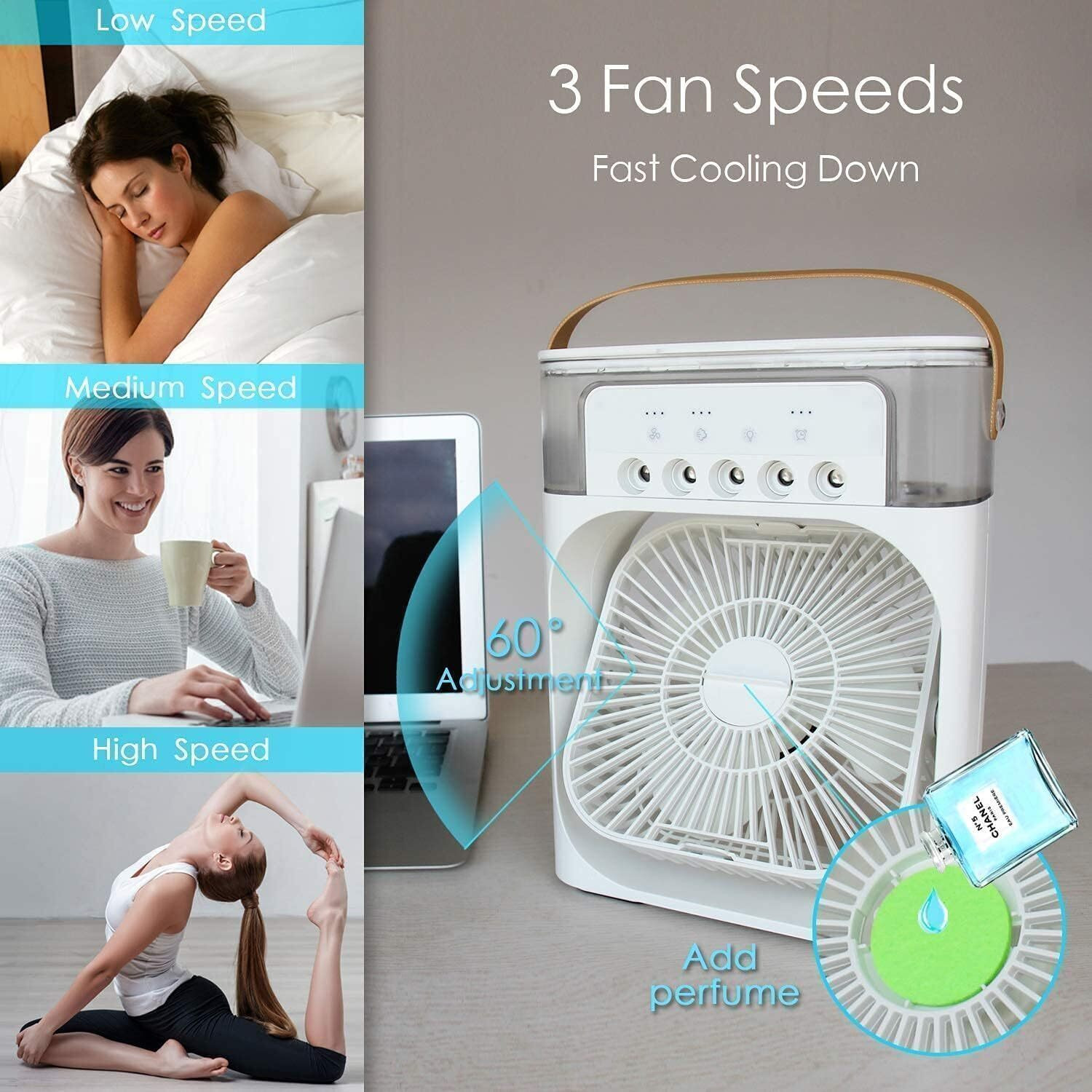 Image of HARSHIVAHUB Portable USB Air Cooler Fan with Mist Spray ACF-01-USB-WHITE USB Air Cooler