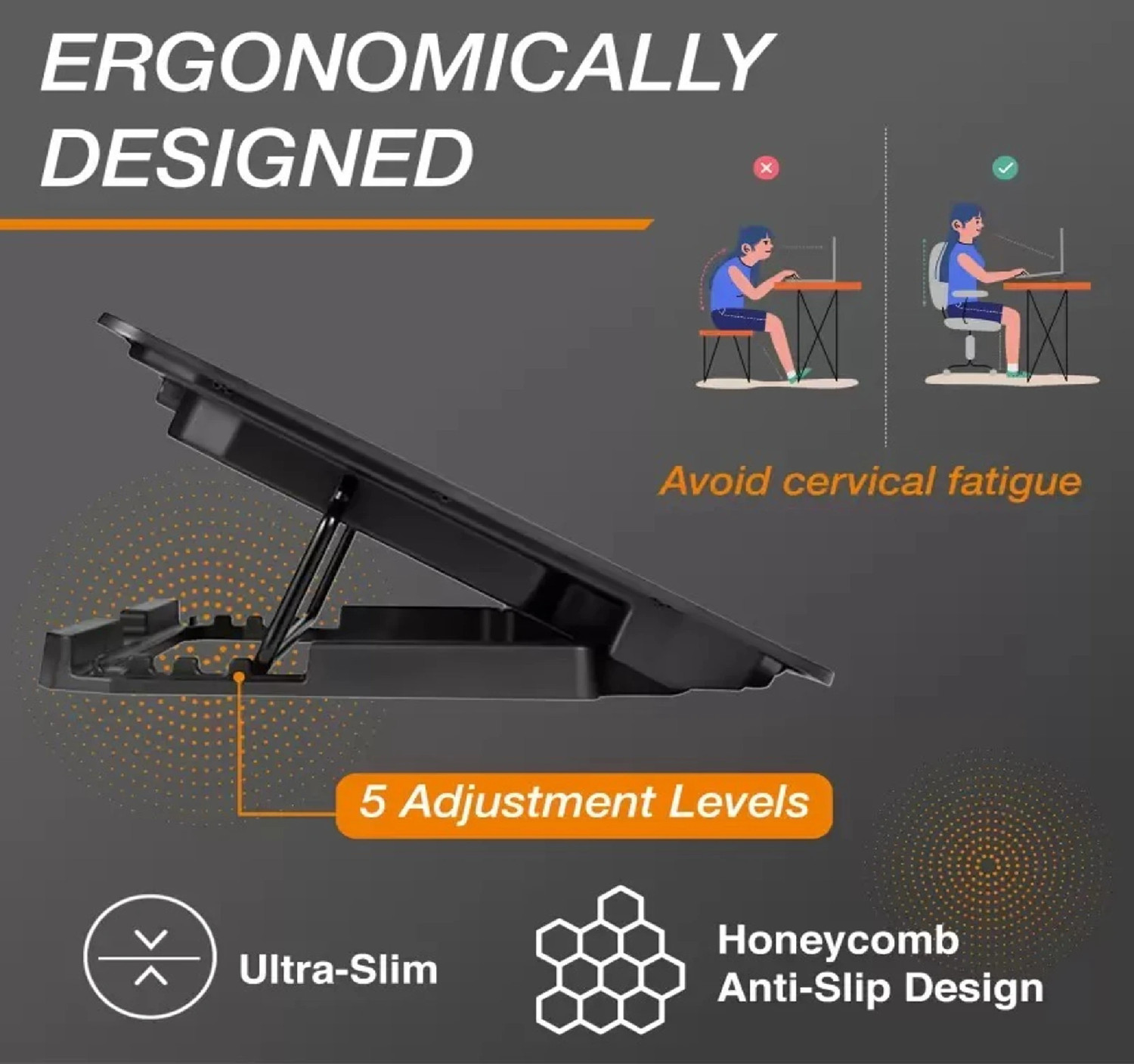 Image of LAPCARE DCX-A101 2 Fan Ergonomic Cooling Pad with Adjustable Height