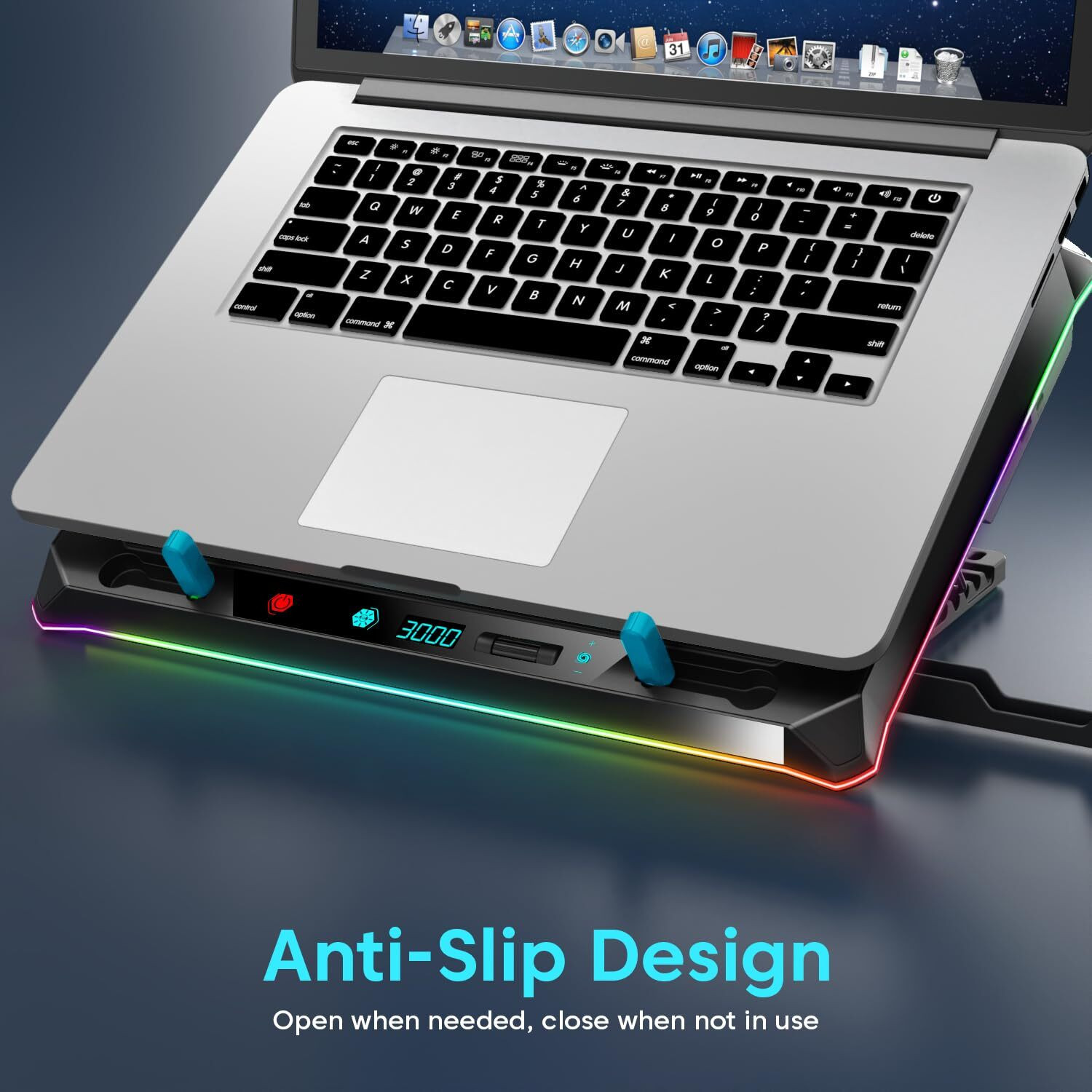 Image of sounce RGB Laptop Cooling Pad,140mm Fan,Dual USB,Mobile Holder | SNC-140MMRGBCOOLING 1 Fan Ergonomic Cooling Pad with Adjustable Height