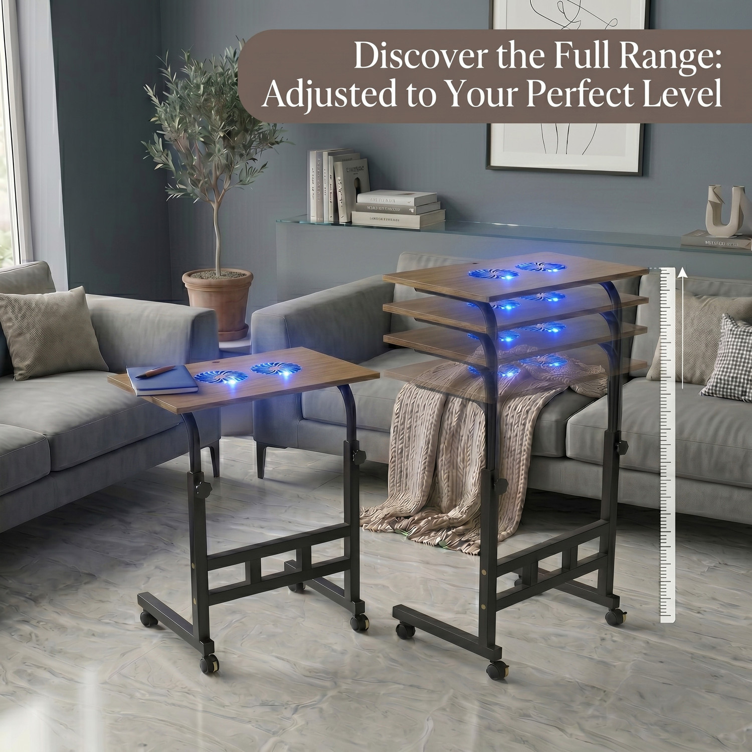 Image of Flipkart SmartBuy Portable Rolling Laptop Table with Built-in Dual Cooling Fans 2 Fan Ergonomic Cooling Pad with Adjustable Height