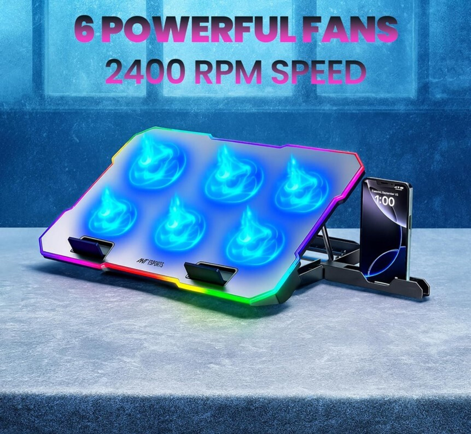 Image of Ant Esports NC510 6 Fan Ergonomic Cooling Pad with Adjustable Height