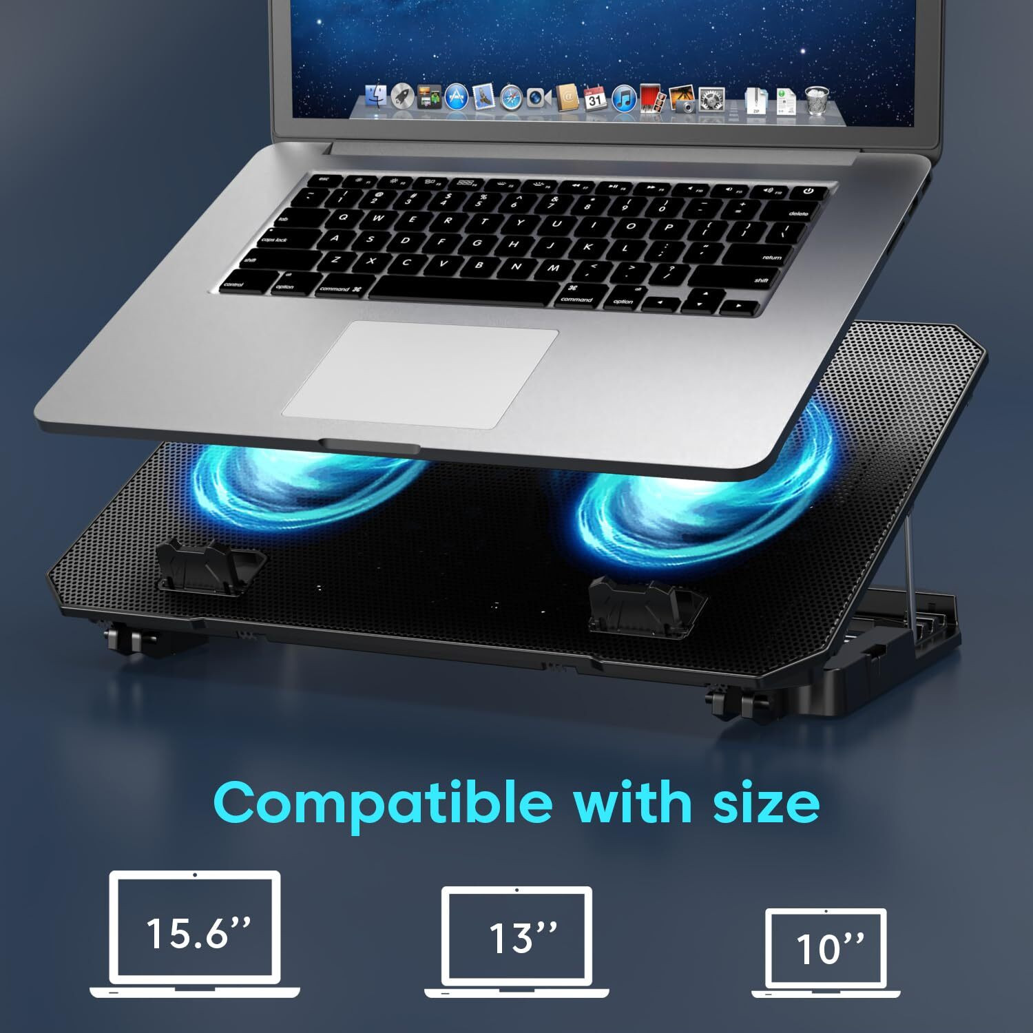 Image of sounce Snowstorm Laptop Cooling Pad with Dual Fans & USB Hub | SNC-LPTP-COLR-BLK Ergonomic Cooling Pad with Adjustable Height