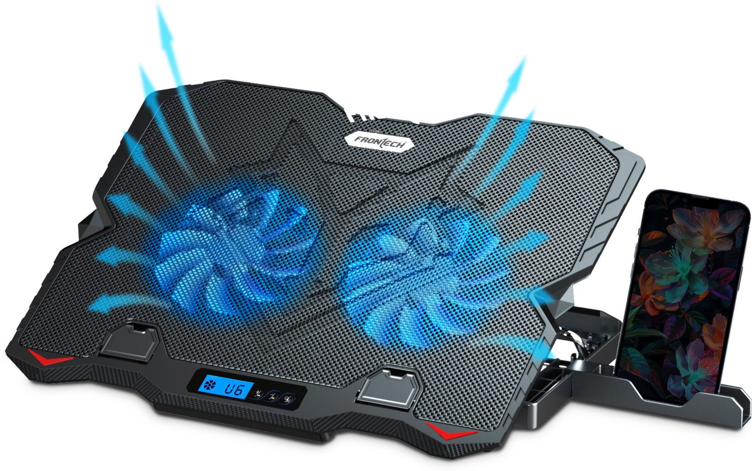 Image of Frontech Laptop Cooling Pad | 2x125mm Fans | Heat Dissipation | 2 USB Ports | 2 Fan Cooling Pad with Adjustable Height