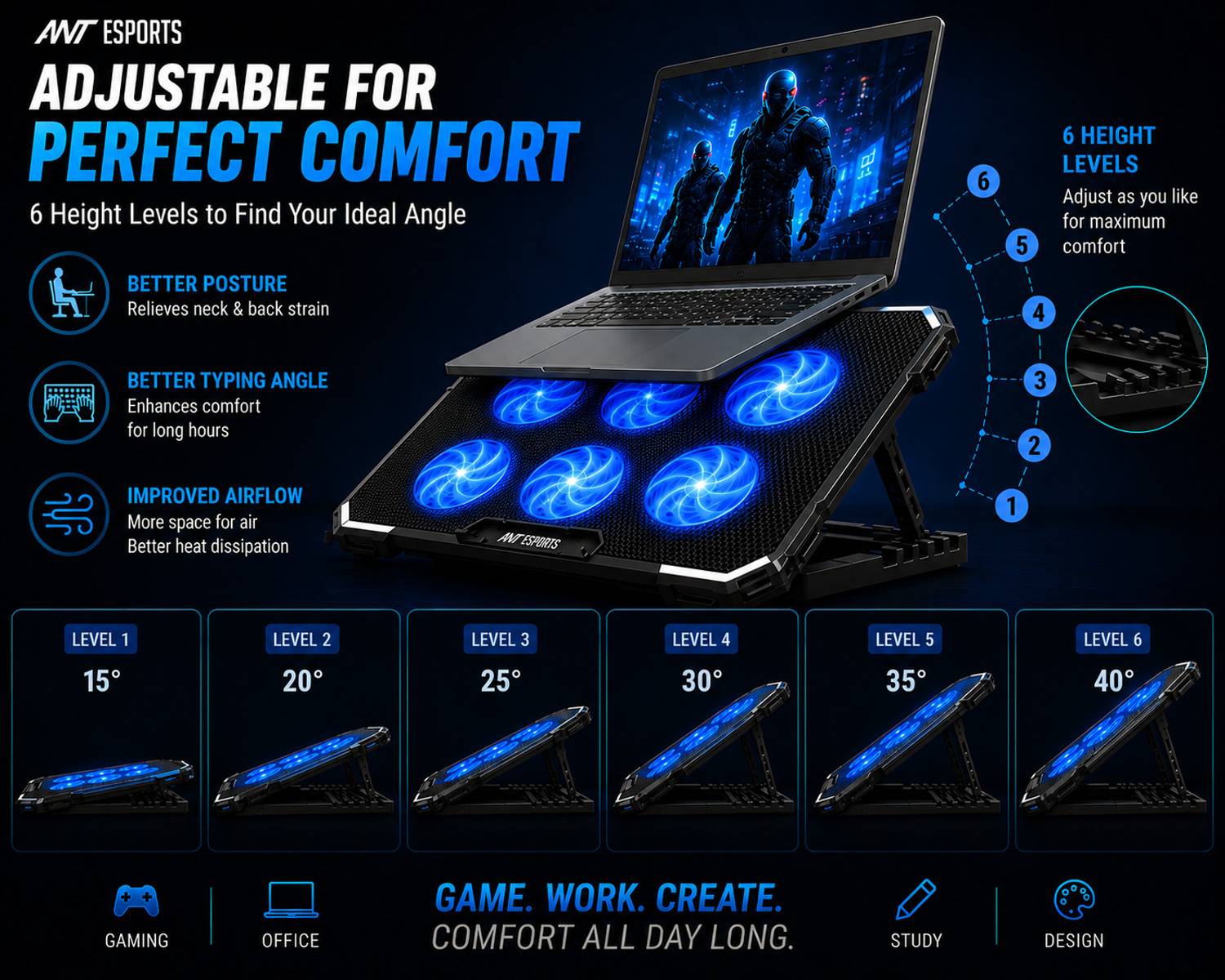 Ant Esports NC230 6 Fan Cooling Pad - Image 4