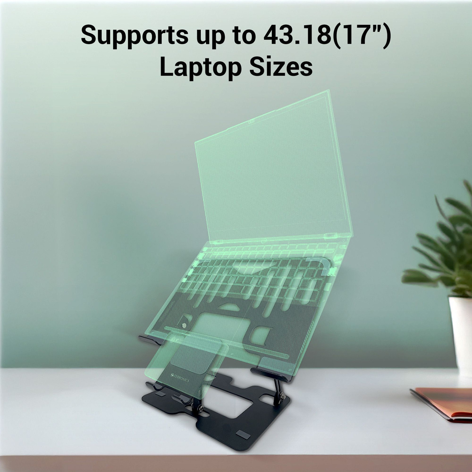 Image of ZEBRONICS NS3500, Foldable, with Mobile Stand, upto 17 inch Laptop Ergonomic Cooling Pad with Adjustable Height (Black)