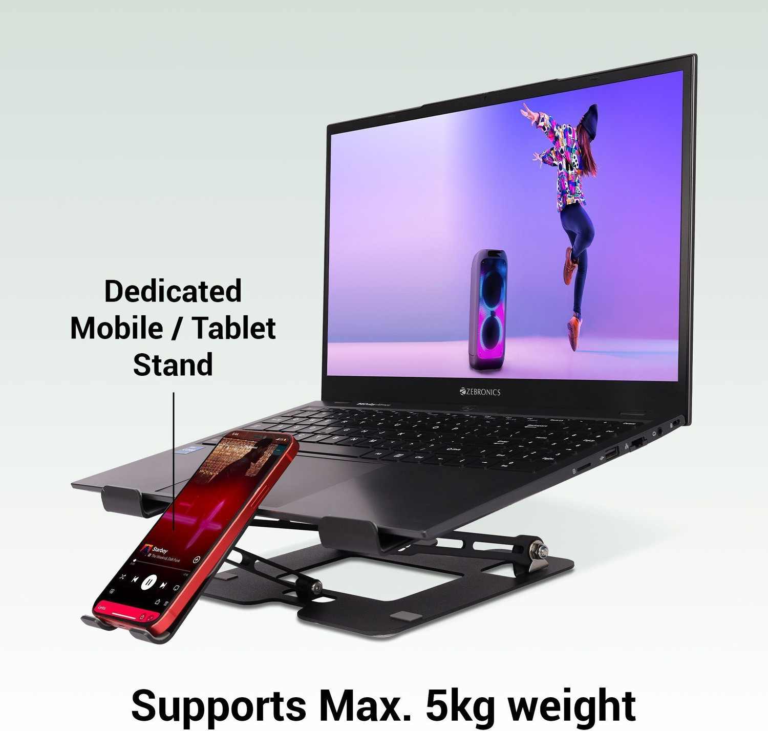 Image of ZEBRONICS NS3500, Foldable, with Mobile Stand, upto 17 inch Laptop Ergonomic Cooling Pad with Adjustable Height (Black)