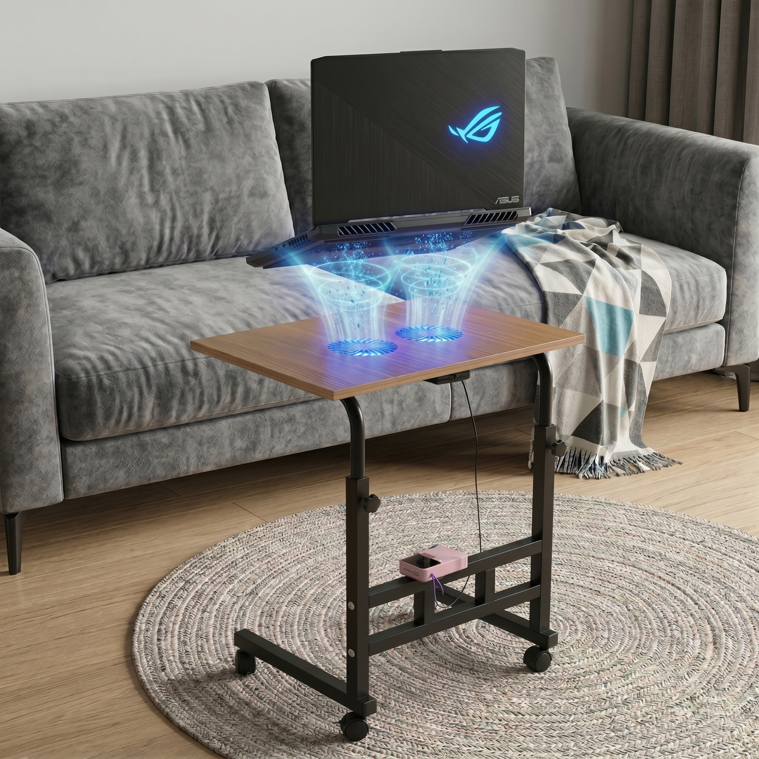 Image of Flipkart SmartBuy Portable Rolling Laptop Table with Built-in Dual Cooling Fans 2 Fan Ergonomic Cooling Pad with Adjustable Height