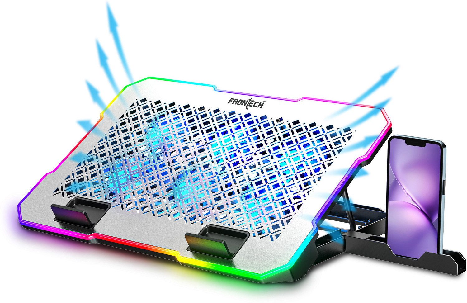 Image of Frontech Laptop Cooling Pad | 6x60mm RGB Fans | Heat Dissipation Design | Mobile Stand | 6 Fan Cooling Pad with Adjustable Height