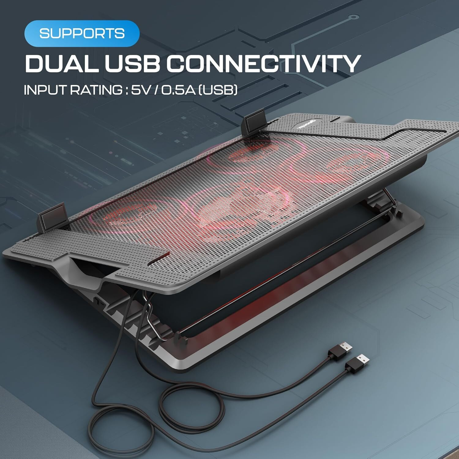 Image of GEONIX GXLCP05FM 5 Fan Ergonomic Cooling Pad with Adjustable Height