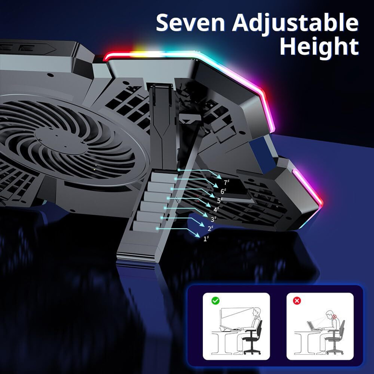 Image of CLAW (OPEN BOX) Glacier F13 RGB Laptop Cooling Pad with 5 Fan Ergonomic Cooling Pad with Adjustable Height