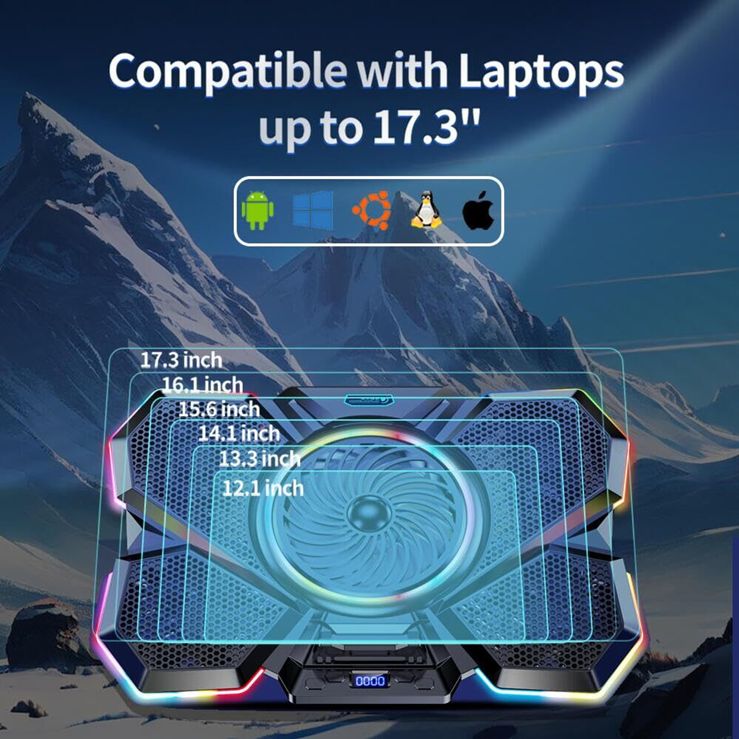 Image of CLAW (OPEN BOX) Glacier F13 RGB Laptop Cooling Pad with 5 Fan Ergonomic Cooling Pad with Adjustable Height