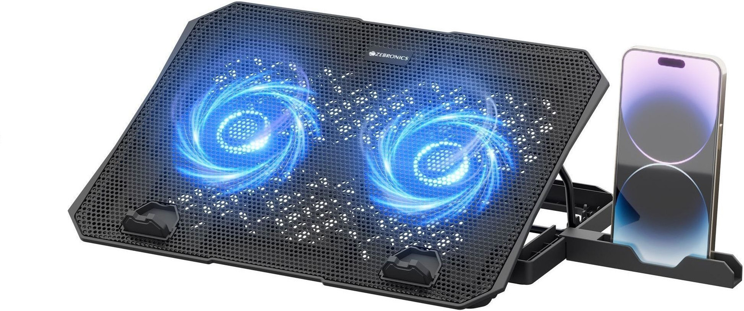 Image of ZEBRONICS NC3500 with Blue LED, 2-Fan Ergonomic Cooling Pad, with Adjustable Height 2 Fan Ergonomic Cooling Pad with Adjustable Height