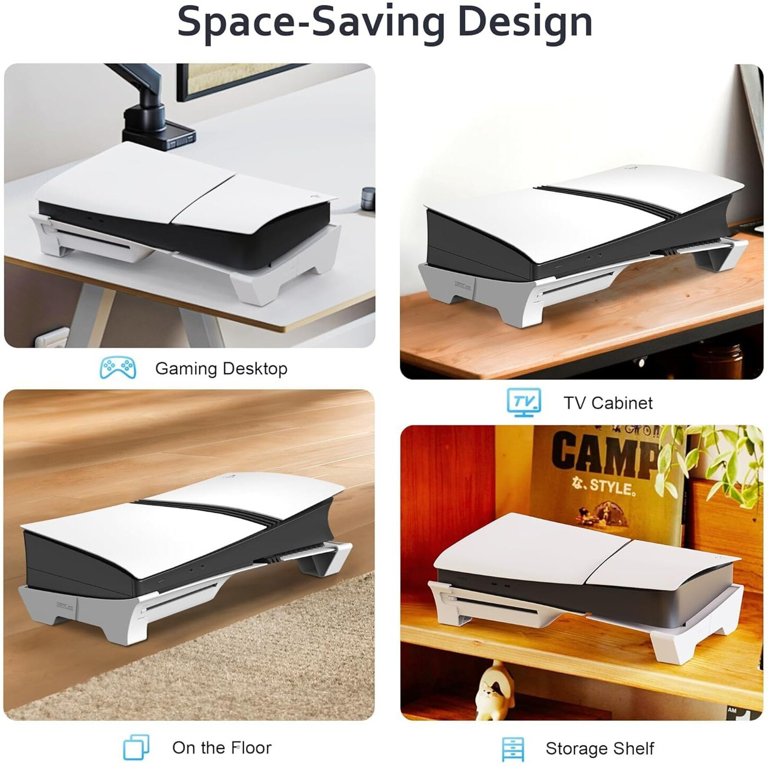 Image of Meyaar Horizontal Stand for PS5 Slim & Pro Console with Anti-Slip Stable Base, White 3 Fan Ergonomic Cooling Pad