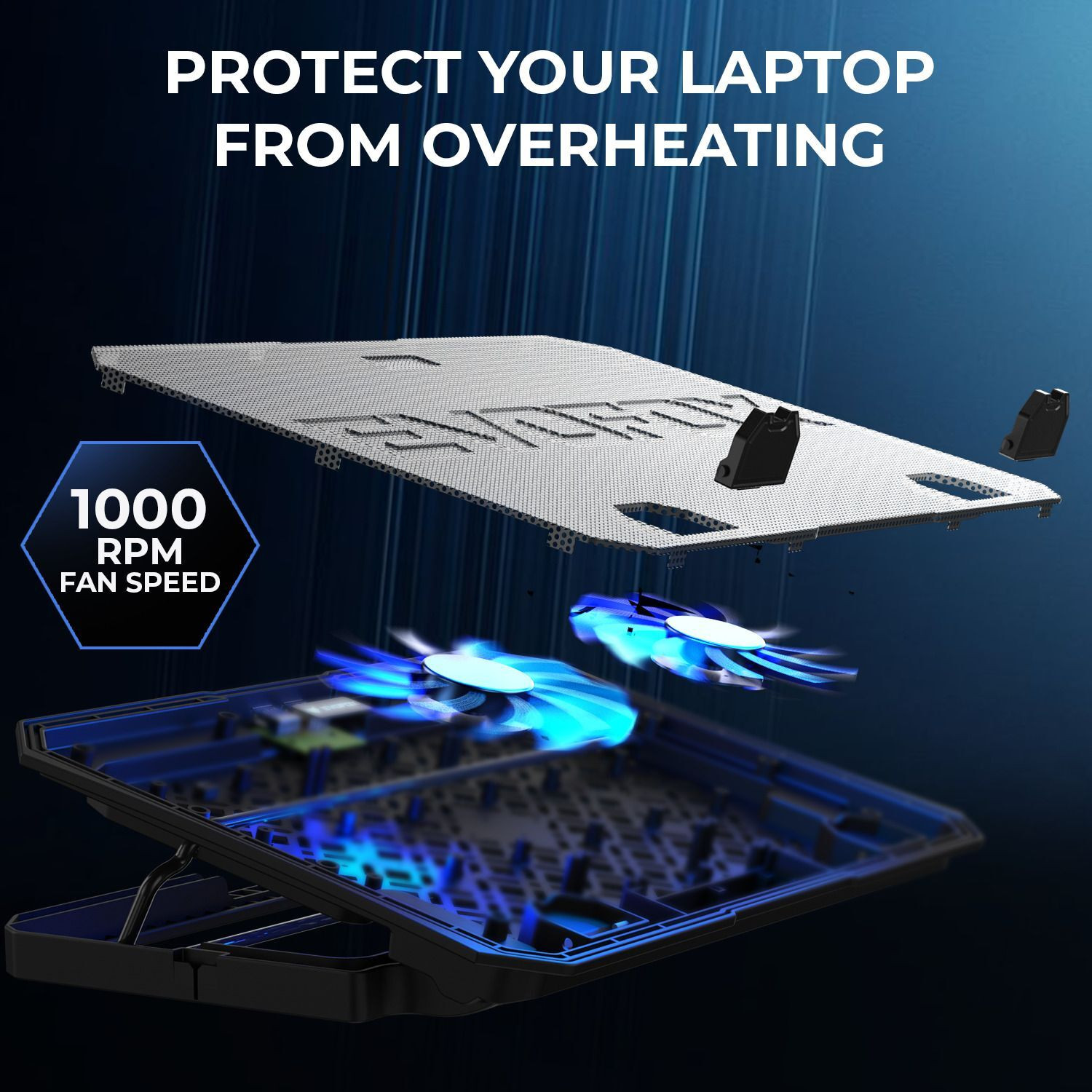 Image of EVOFOX Frost 15.6 inches with blue LED 2 Fan Ergonomic Cooling Pad with Adjustable Height