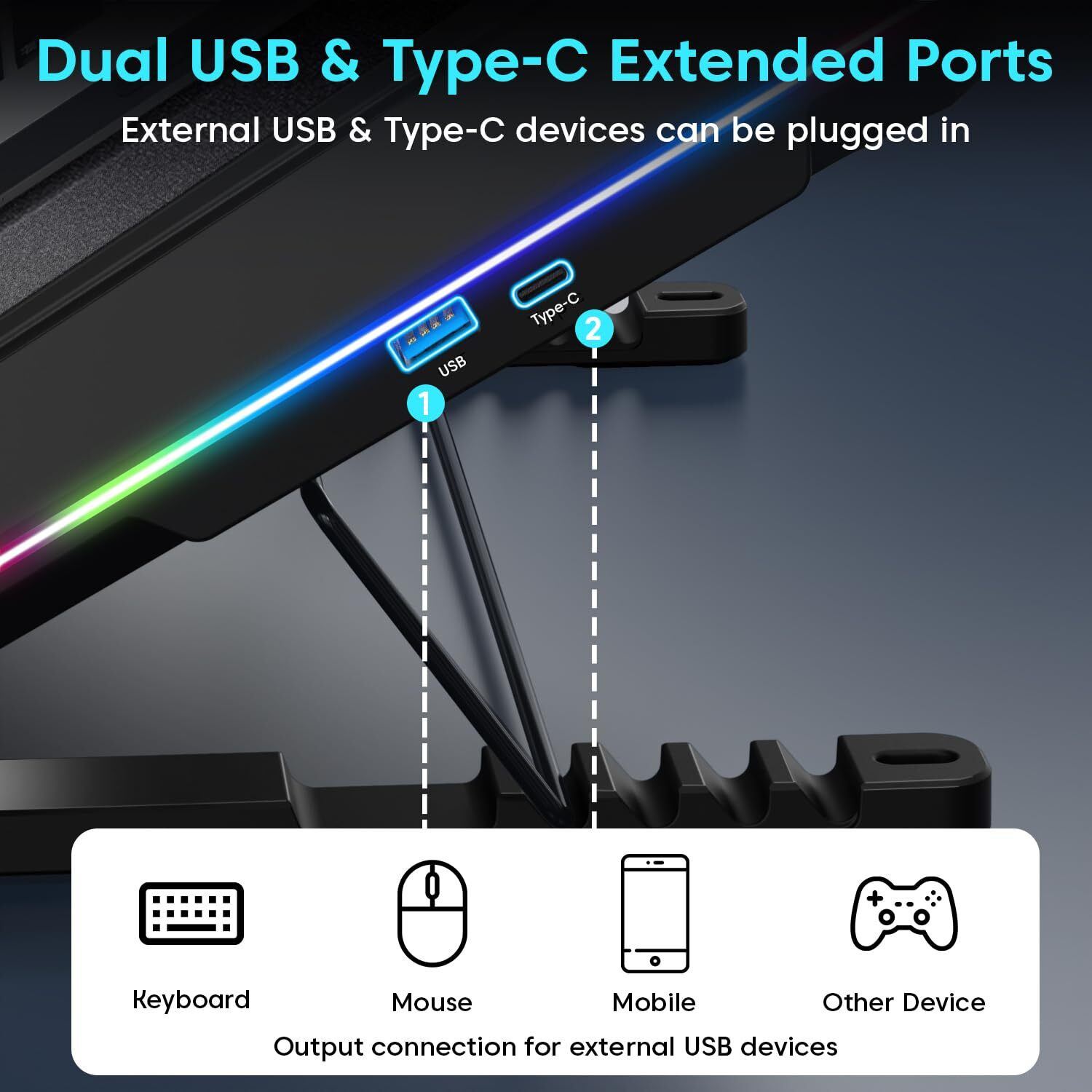 Image of sounce RGB Laptop Cooling Pad,140mm Fan,Dual USB,Mobile Holder | SNC-140MMRGBCOOLING 1 Fan Ergonomic Cooling Pad with Adjustable Height