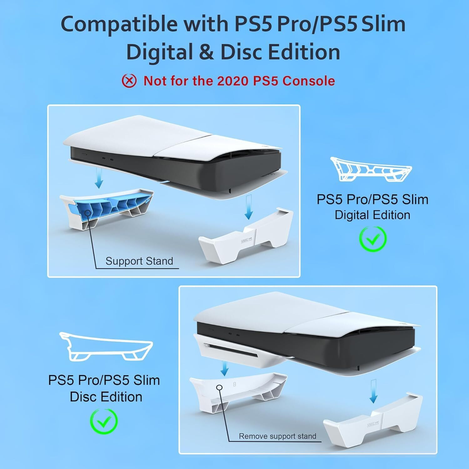 Image of Meyaar Horizontal Stand for PS5 Slim & Pro Console with Anti-Slip Stable Base, White 3 Fan Ergonomic Cooling Pad