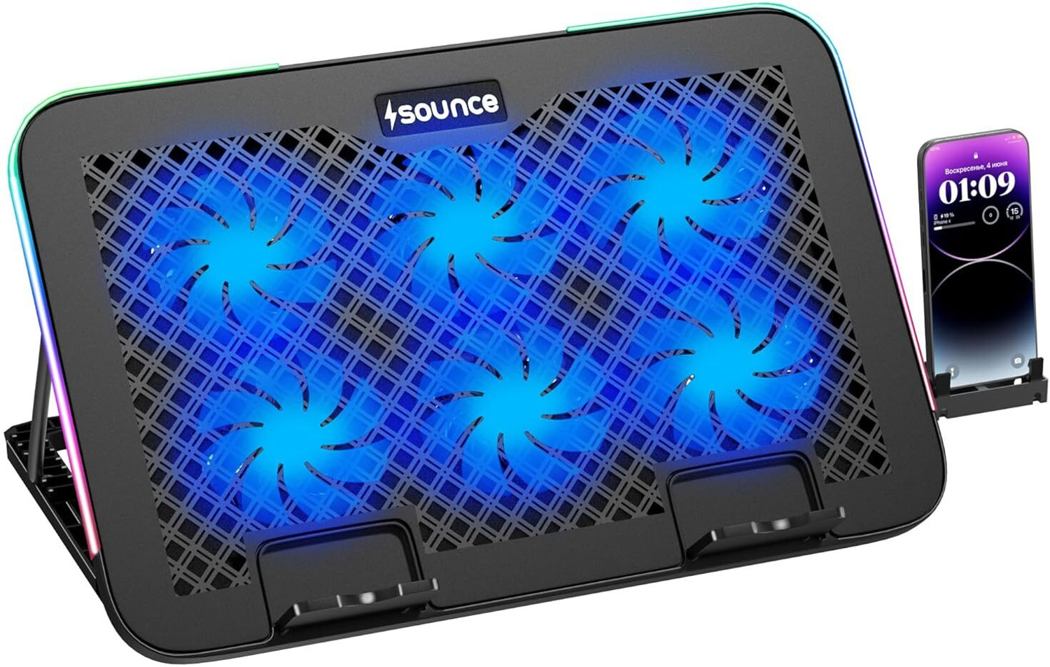 Image of sounce Snowstorm Pro Laptop Cooling Pad, 6 Fans| SNC-LAPTOPCP BLK 6 Fan Ergonomic Cooling Pad
