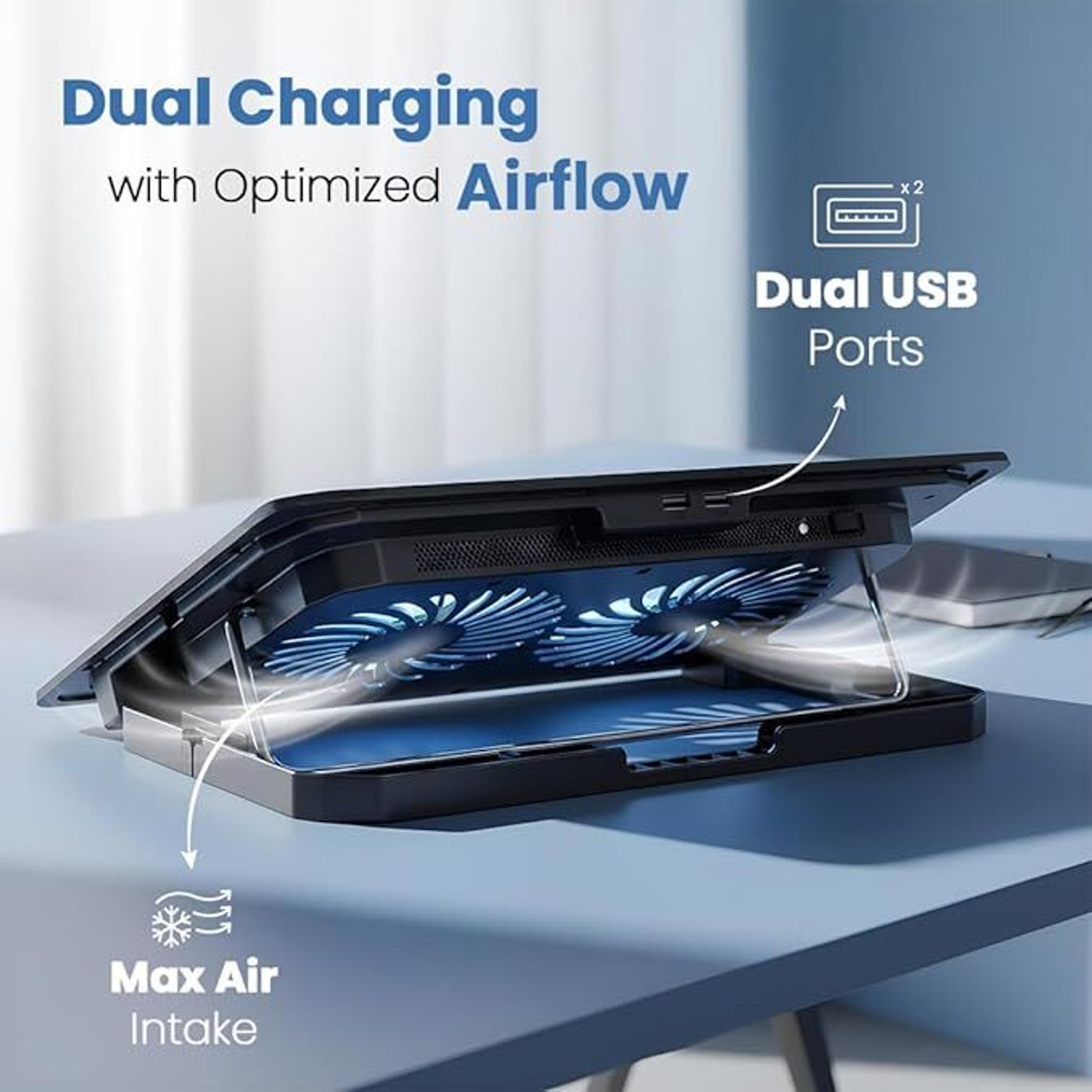 Image of LAPCARE DCX-A101 2 Fan Ergonomic Cooling Pad with Adjustable Height