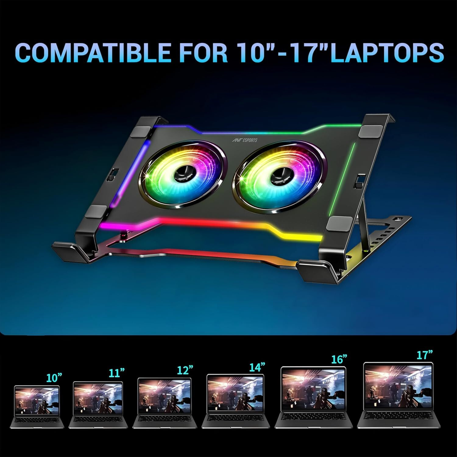 Image of Ant Esports Turbine 20 2 Fan Ergonomic Cooling Pad with Adjustable Height