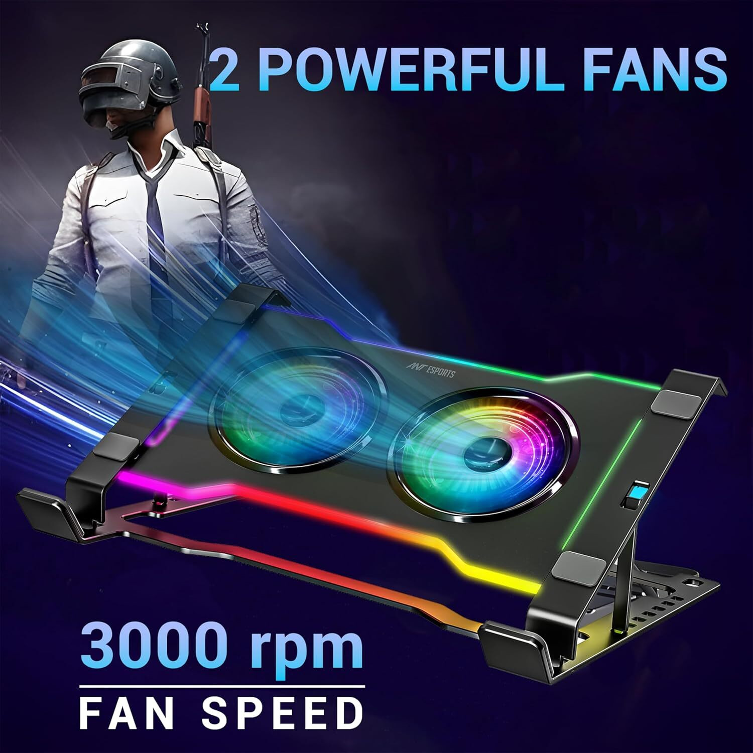 Image of Ant Esports Turbine 20 2 Fan Ergonomic Cooling Pad with Adjustable Height