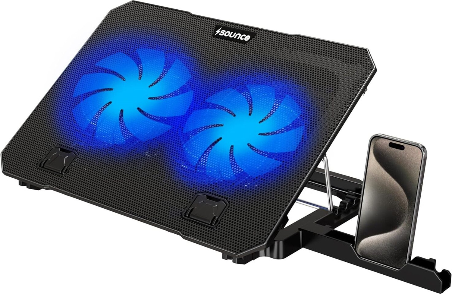 Image of sounce Snowstorm Laptop Cooling Pad with Dual Fans & USB Hub | SNC-LPTP-COLR-BLK Ergonomic Cooling Pad with Adjustable Height