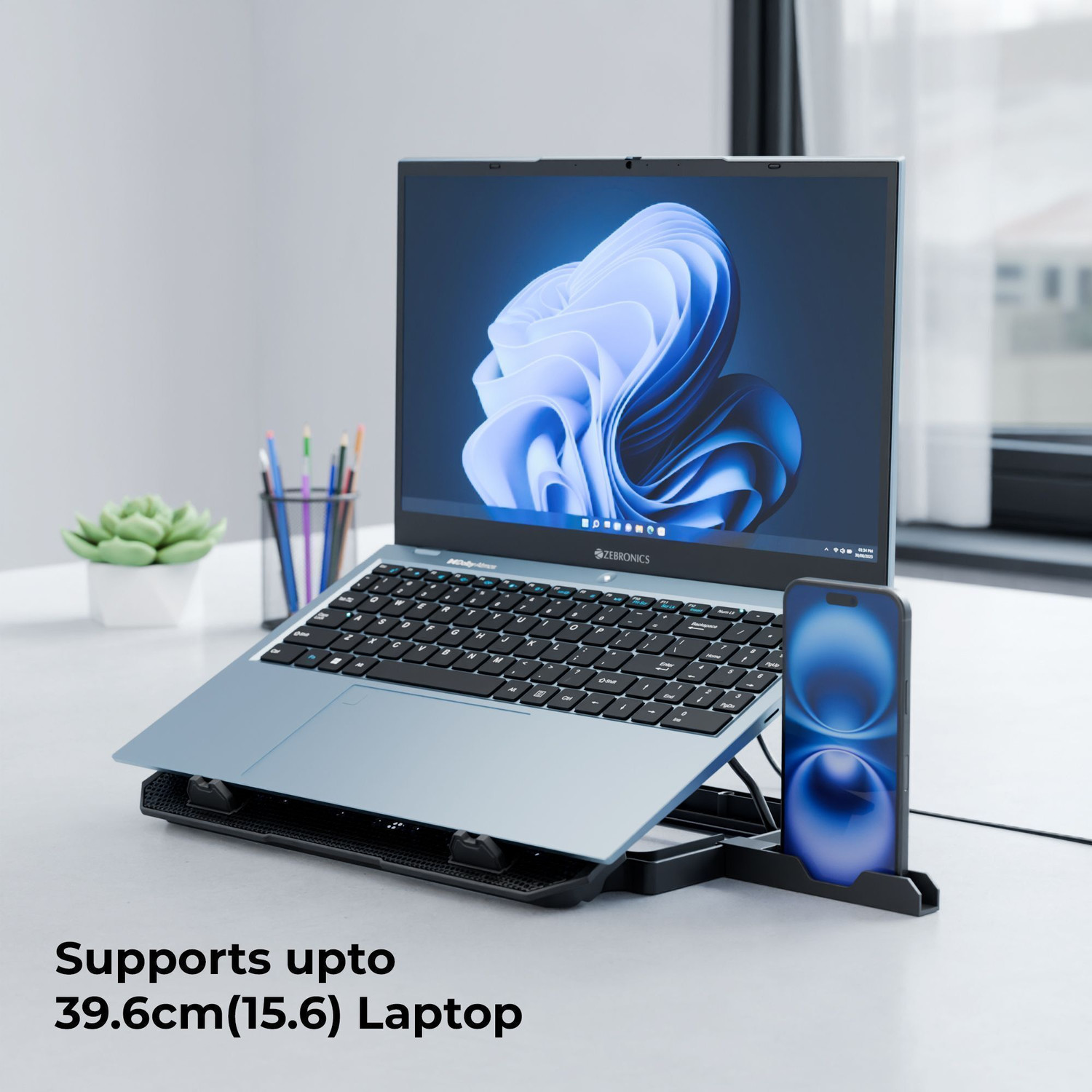 Image of ZEBRONICS NC3500 with Blue LED, 2-Fan Ergonomic Cooling Pad, with Adjustable Height 2 Fan Ergonomic Cooling Pad with Adjustable Height