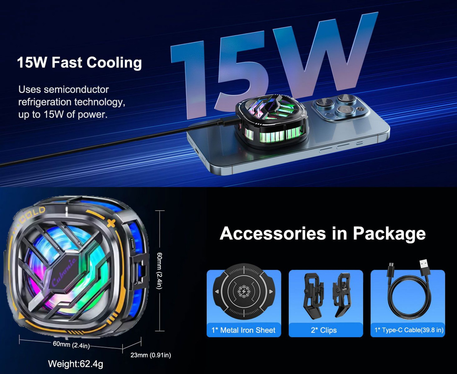 Image of Cubonic Glacix Ultra 15W Wired Magnetic Cooler Smart Chip Quiet RGB LED Display Type C 1 Fan Ergonomic Cooling Pad with Adjustable Height
