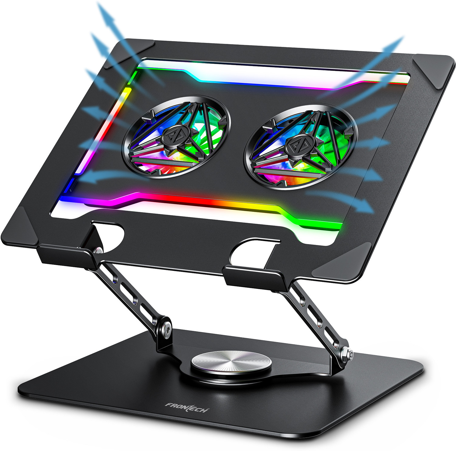 Image of Frontech 360 Rotating Laptop Cooling Stand | 2x65 mm RGB | Heat Dissipation Design | 2 Fan Cooling Pad with Adjustable Height