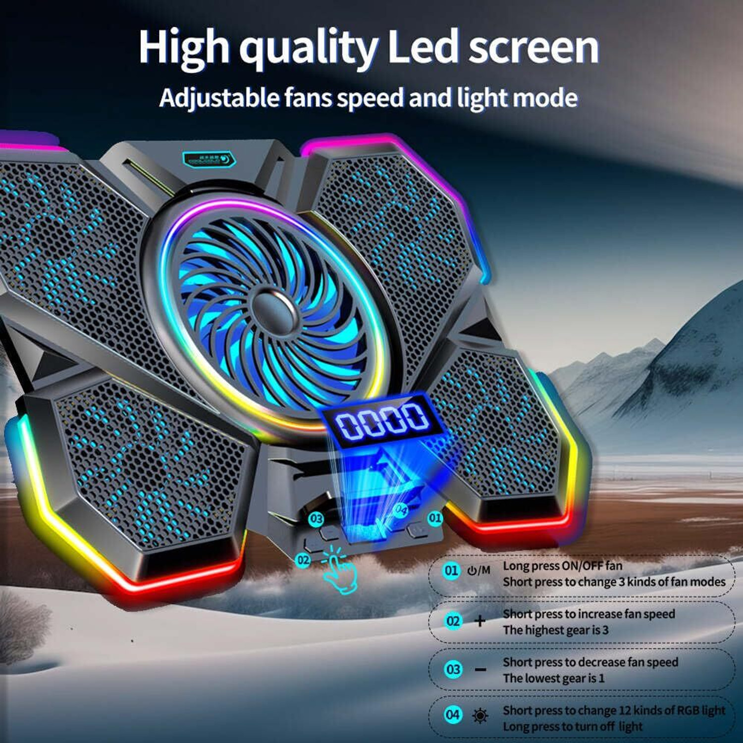 Image of CLAW (OPEN BOX) Glacier F13 RGB Laptop Cooling Pad with 5 Fan Ergonomic Cooling Pad with Adjustable Height