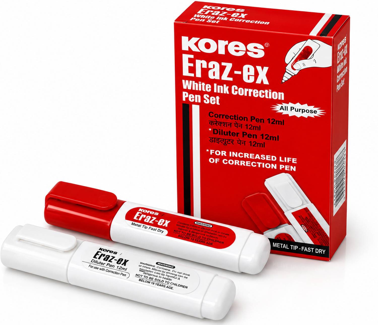 KORES Eraz-ex 0.7 mm Correction Pen 12 ml Pack of 2 - Image 1