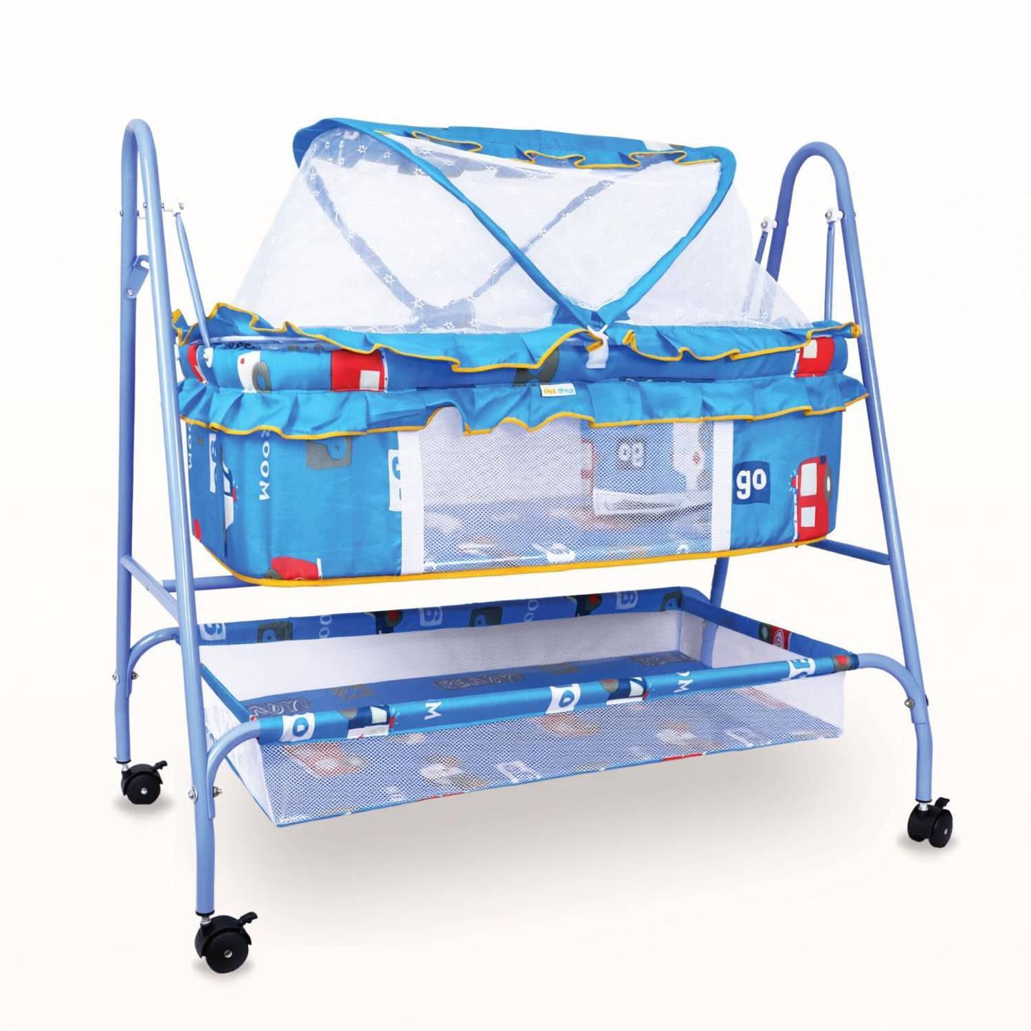 1st Step Baby Swing Cradle Jhula with Mosquito Net And Storage Basket for New Born Baby Bassinet