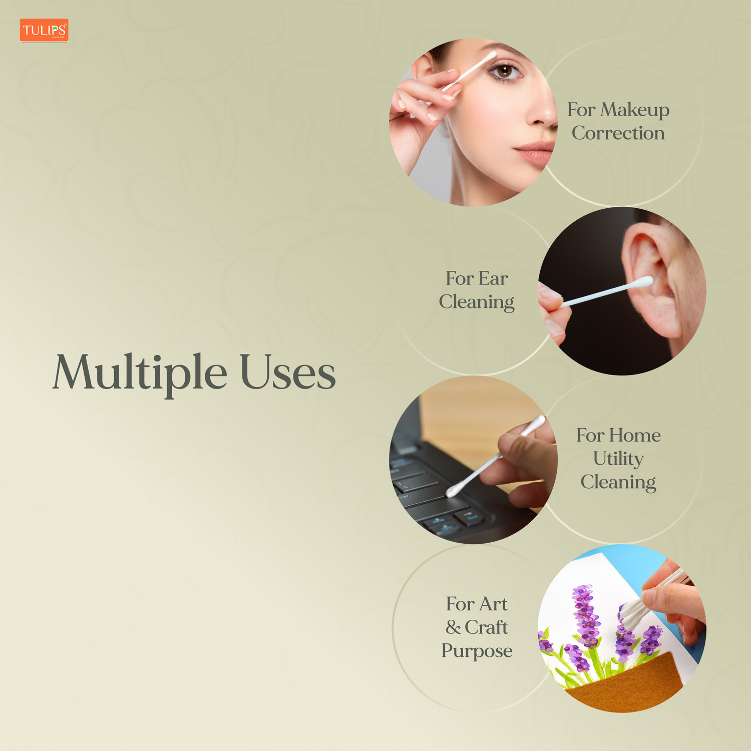 Image of Tulips Cotton Ear Buds {Pack of 3} with White PAPER Stick 200 Sticks in a Jar