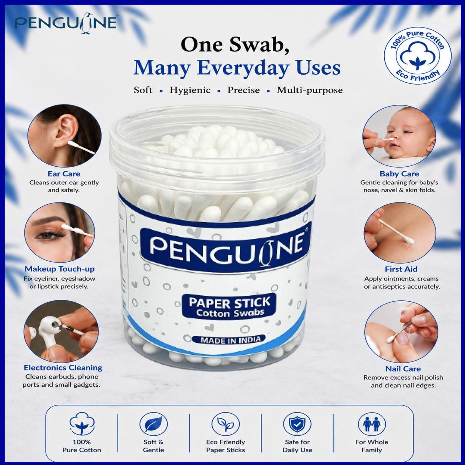Image of PENGUINE Cotton Ear Buds /Cotton Swabs for Baby-Soft & Gentle, Safe for Newborns & Infants