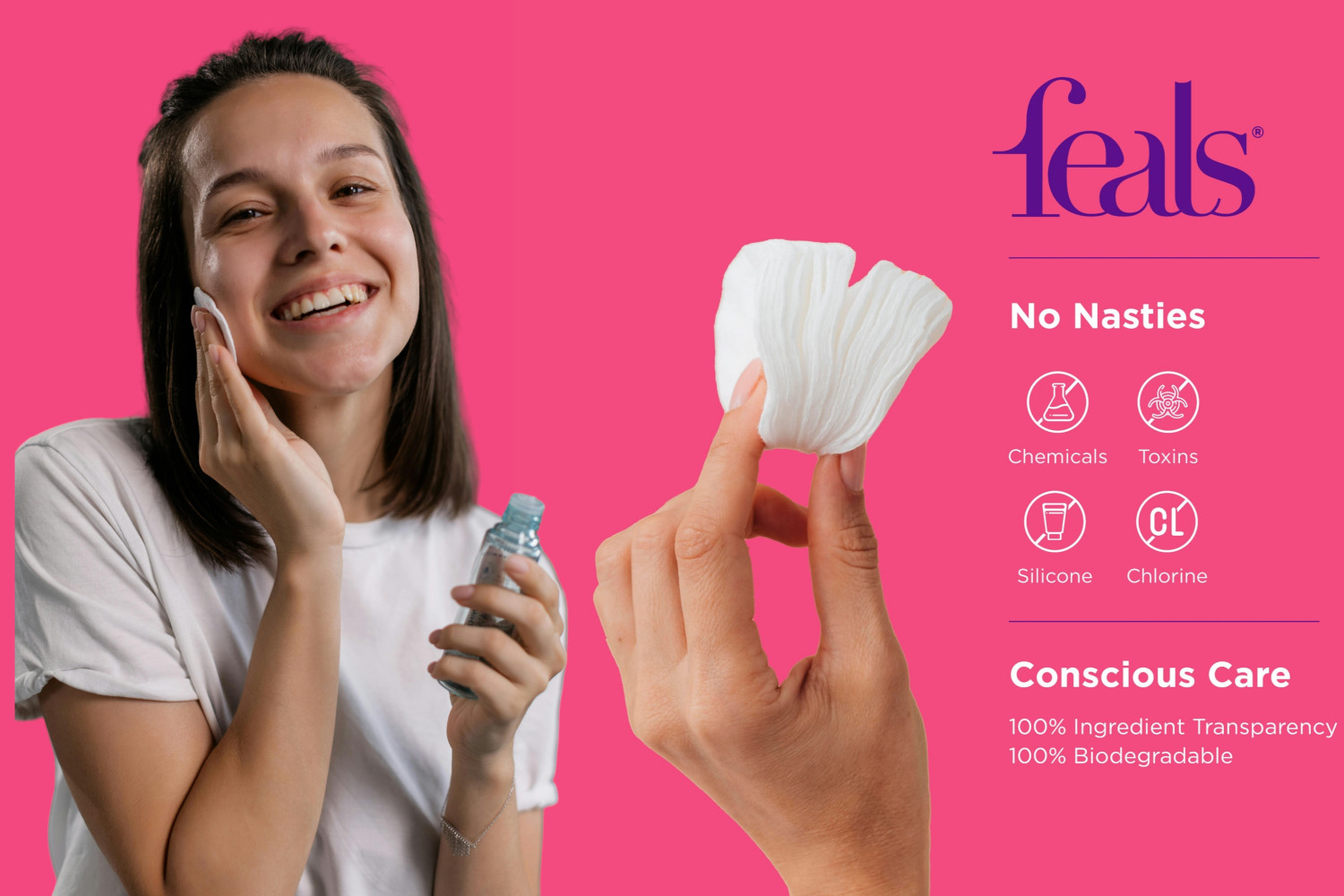 Image of FEALS Cotton Pads for Face /Eyes, Makeup Remover Wipes (120 Rounds /Pouch) (Pack of 6) (720 Units)