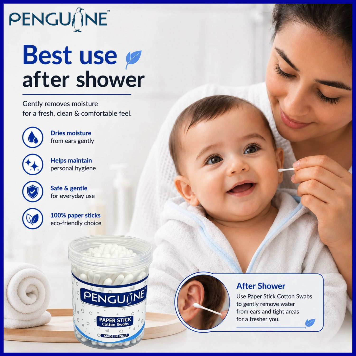 Image of PENGUINE Cotton Ear Buds /Cotton Swabs for Baby-Soft & Gentle, Safe for Newborns & Infants