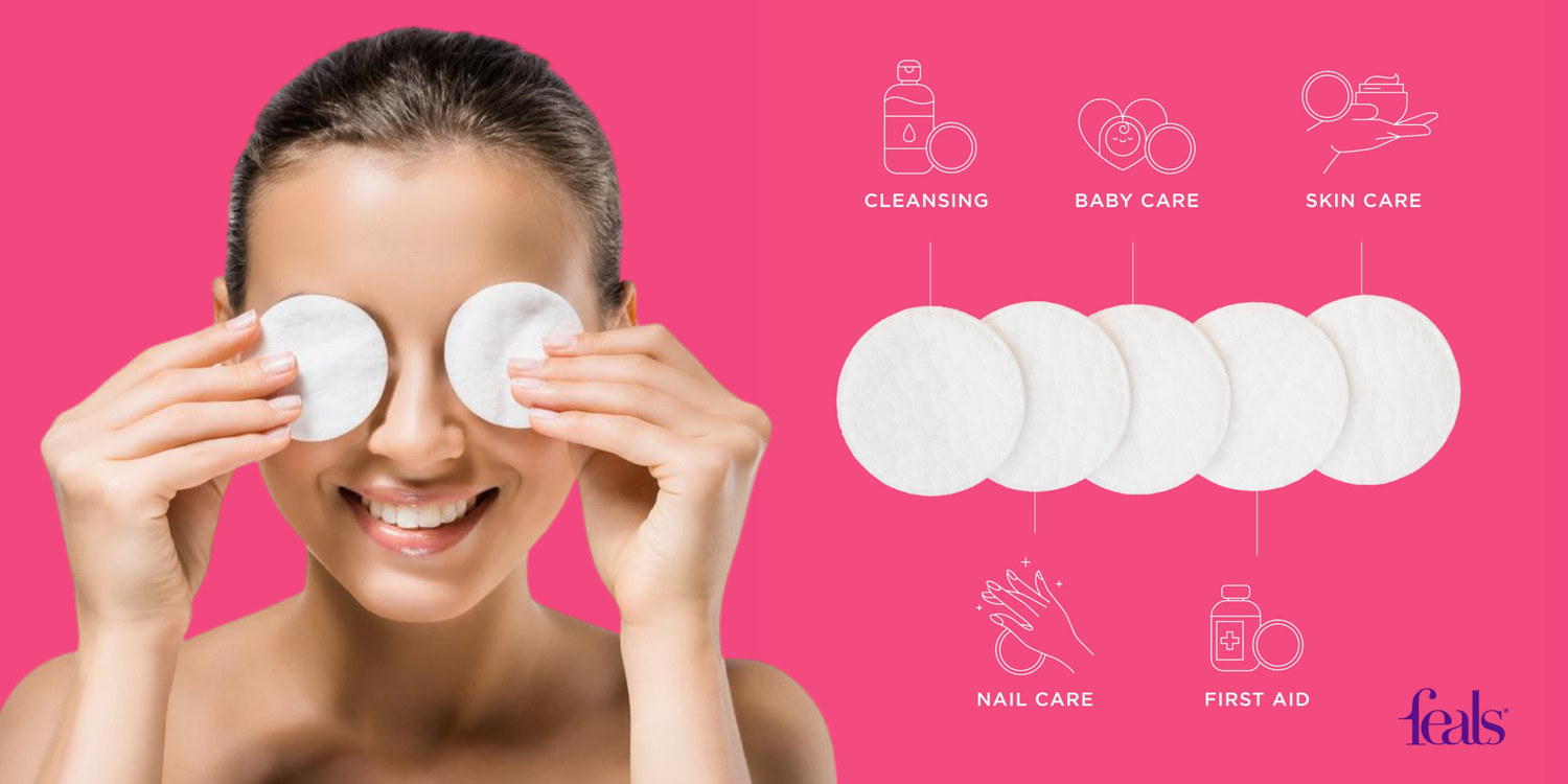 Image of FEALS Cotton Pads for Face /Eyes, Makeup Remover Wipes (120 Rounds /Pouch) (Pack of 6) (720 Units)