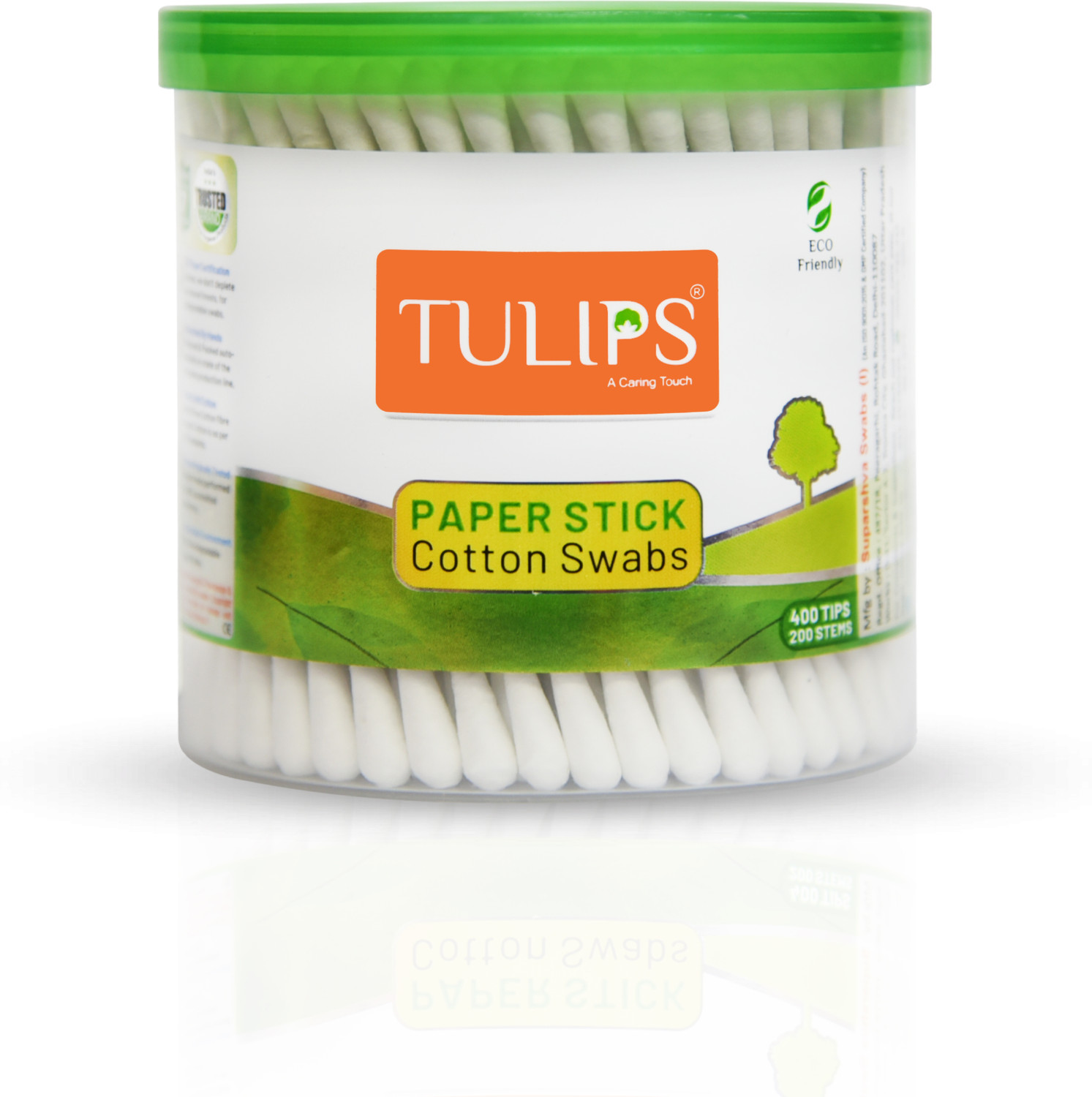 Image of Tulips Cotton Ear Buds {Pack of 3} with White PAPER Stick 200 Sticks in a Jar