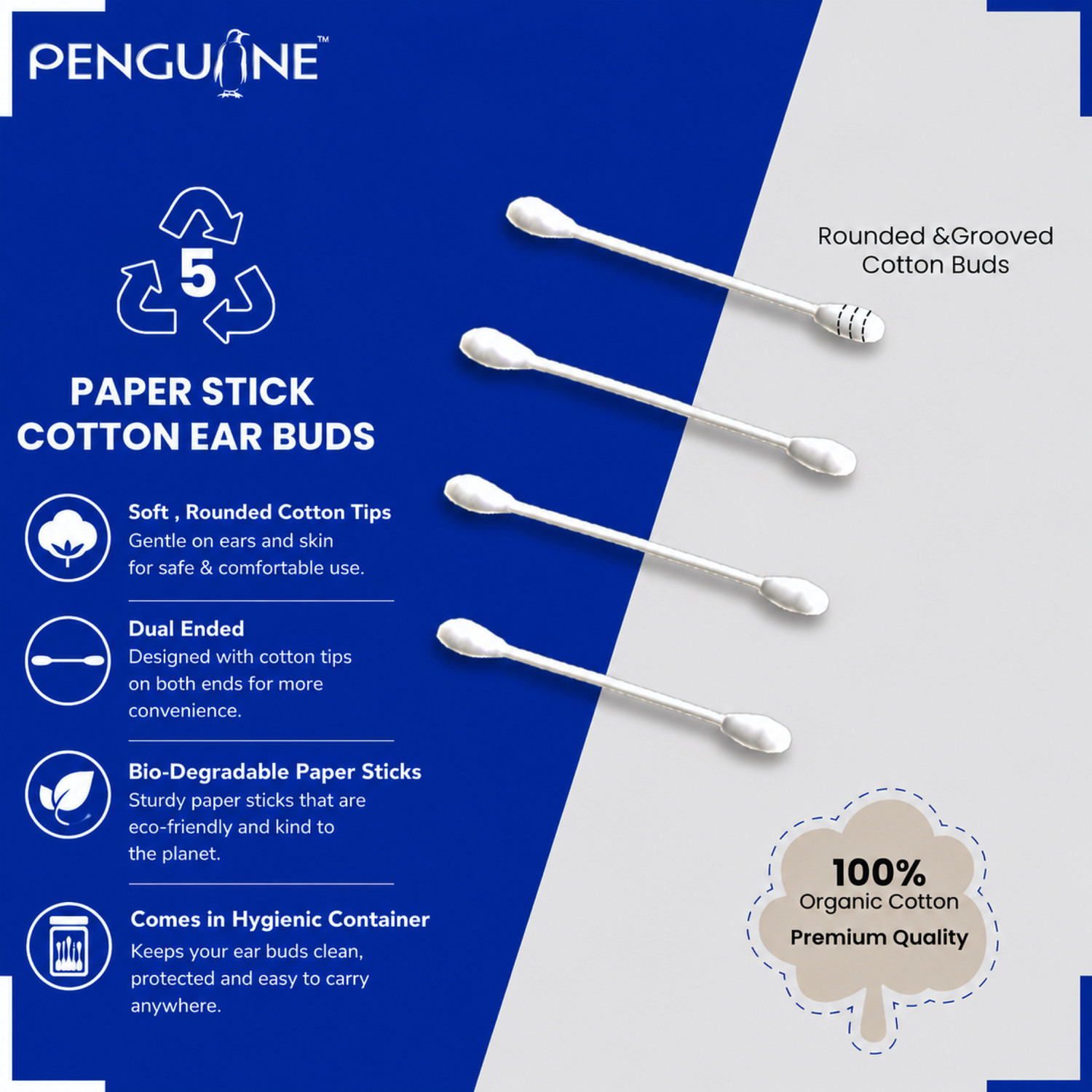 Image of PENGUINE Cotton Ear Buds /Cotton Swabs for Baby-Soft & Gentle, Safe for Newborns & Infants