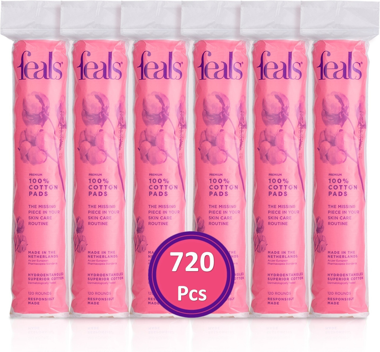 Image of FEALS Cotton Pads for Face /Eyes, Makeup Remover Wipes (120 Rounds /Pouch) (Pack of 6) (720 Units)