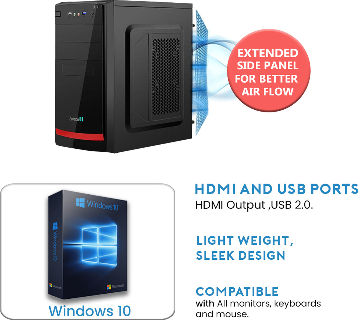 Image of HASONS R510s16128 i5 10th Gen (16 GB RAM /NA Graphics /1 TB Hard Disk /128 GB SSD Capacity /Windows 10 Pro (64-bit)) Full Tower