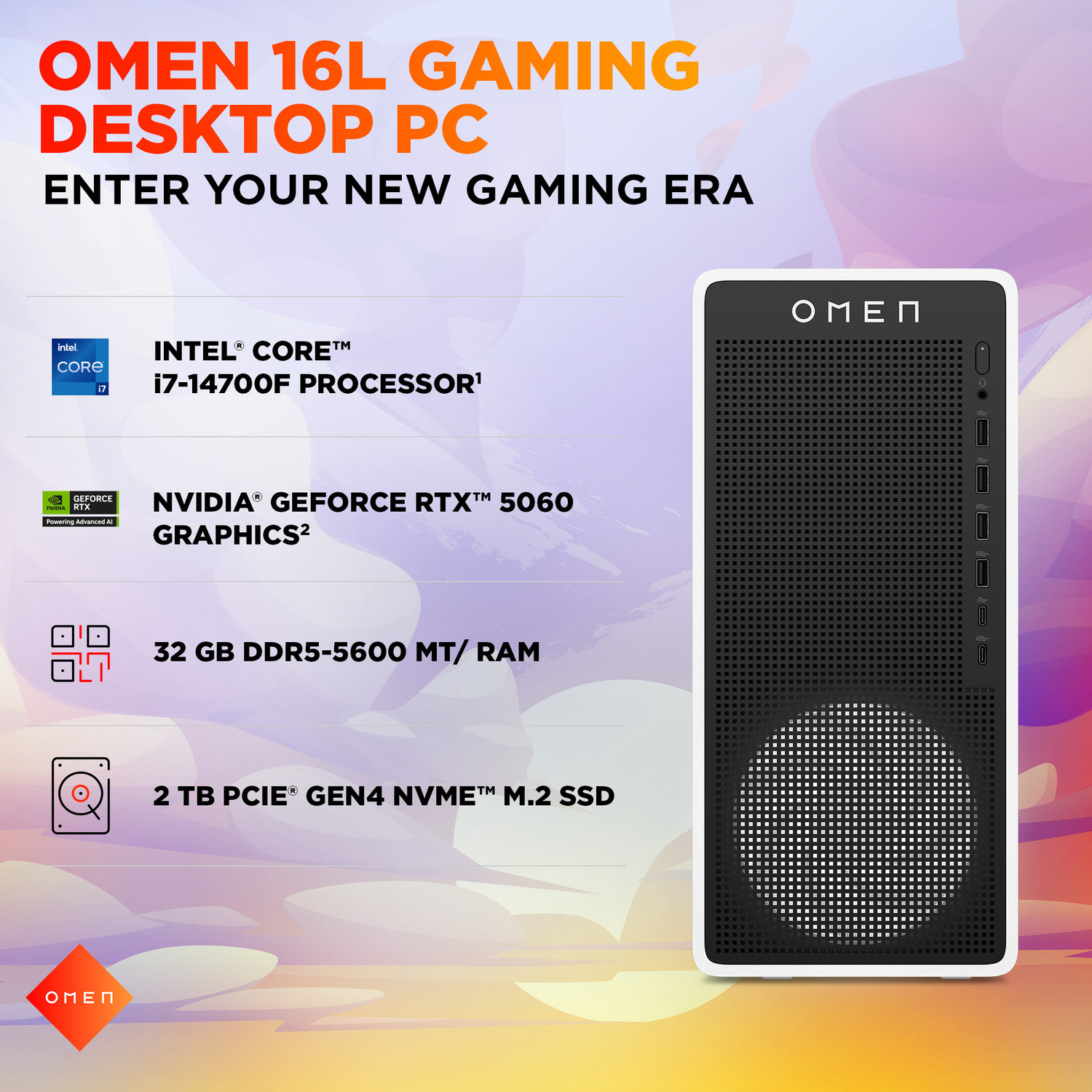 Image of HP OMEN 16L Gaming Desktop TG03-0012in Intel Core i7-14700F (32 GB RAM /NVIDIA GeForce RTX 5060 Graphics /2 TB Hard Disk /2 TB SSD Capacity /Windows 11 Home (64-bit) /8 GB Graphics Memory) Gaming Tower