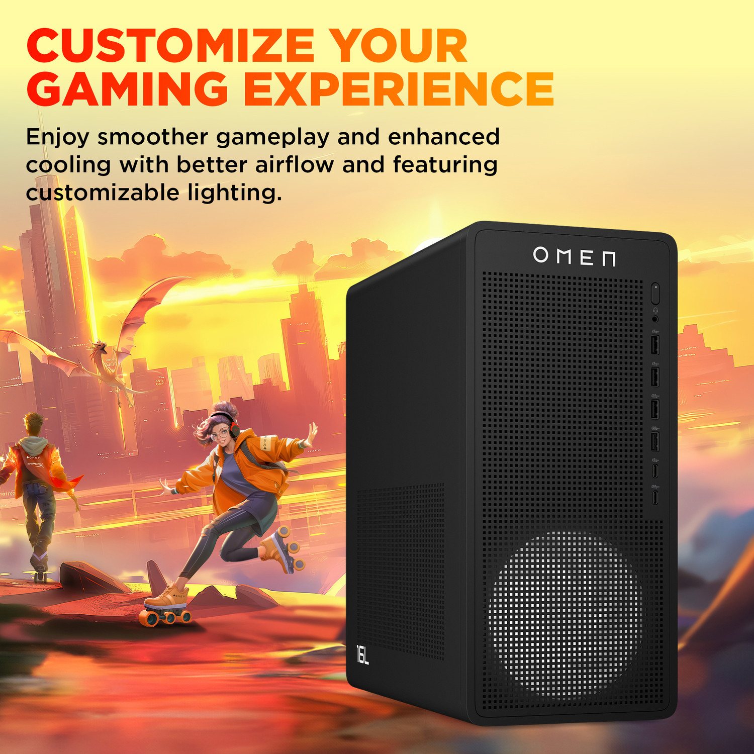 Image of HP OMEN 16L Gaming Desktop TG03-0005in AMD Ryzen 5 8400F (16 GB RAM /NVIDIA GeForce RTX 5060 Graphics /1 TB Hard Disk /1 TB SSD Capacity /Windows 11 Home (64-bit) /8 GB Graphics Memory) Gaming Tower