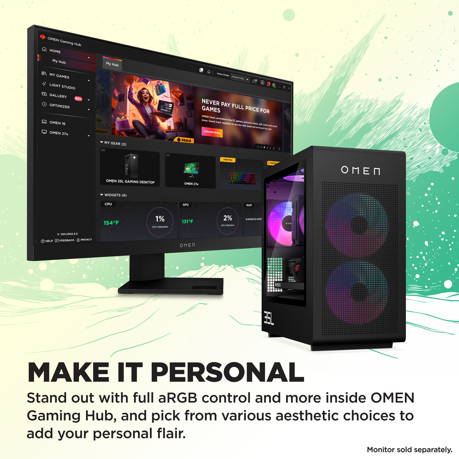Image of HP OMEN 35L Gaming Desktop GT16-0016in Intel Core Ultra 7 265F (16 GB RAM /NVIDIA GeForce RTX 5060 Graphics /1 TB Hard Disk /1 TB SSD Capacity /Windows 11 Home (64-bit) /8 GB Graphics Memory) Gaming Tower