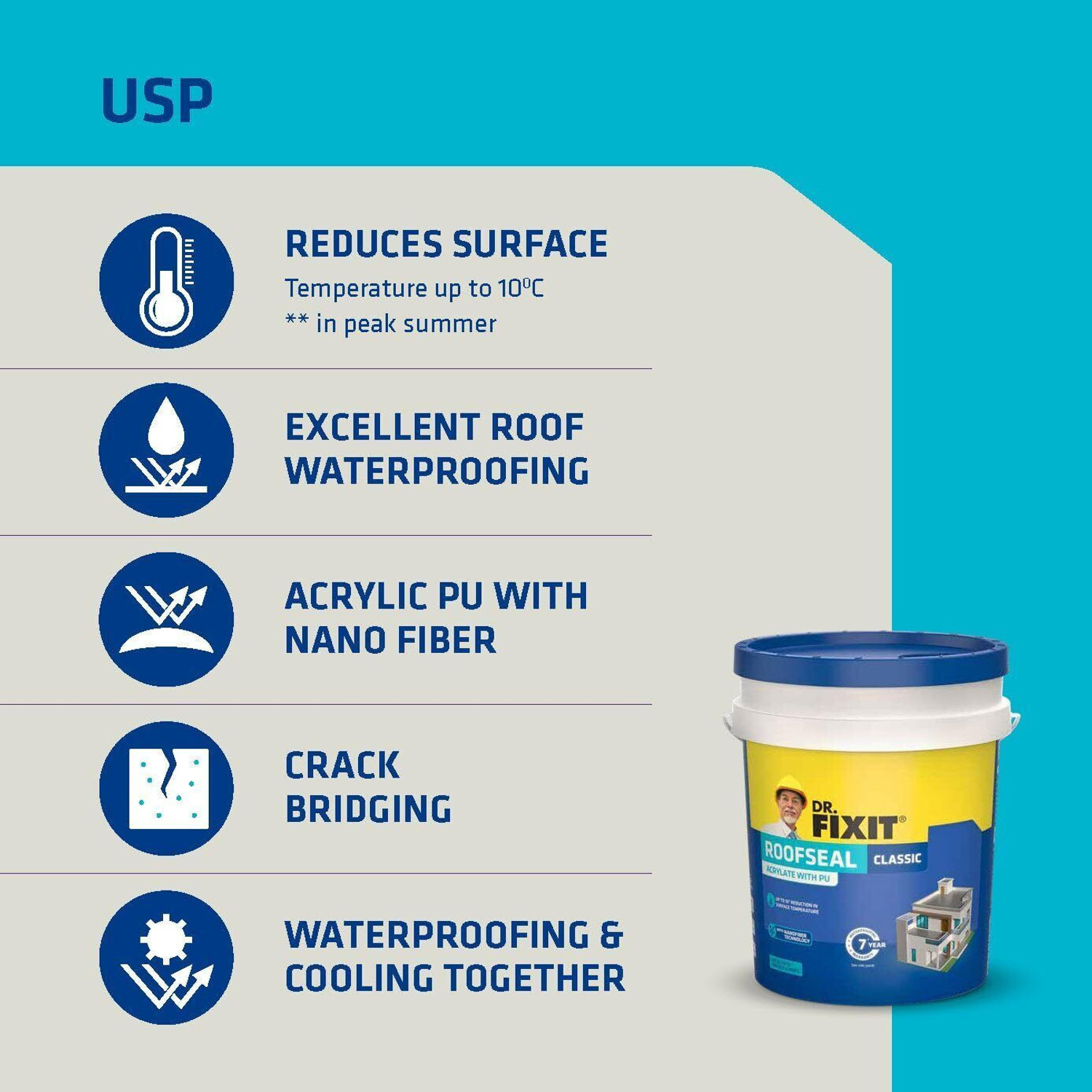Image of Dr. Fixit Roofseal Classic 1 ltr, No dilution, Terrace Waterproofing Coating Crack Filler