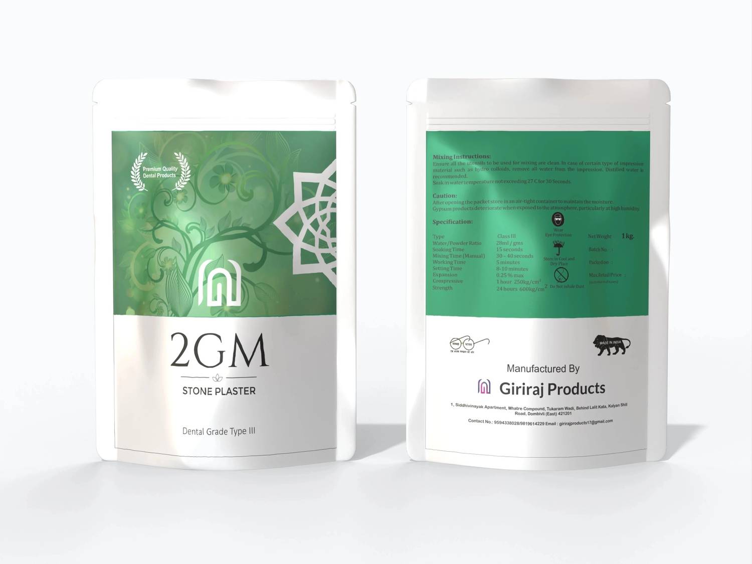2GM Dental Green Stone Powder - Type III Crack Filler