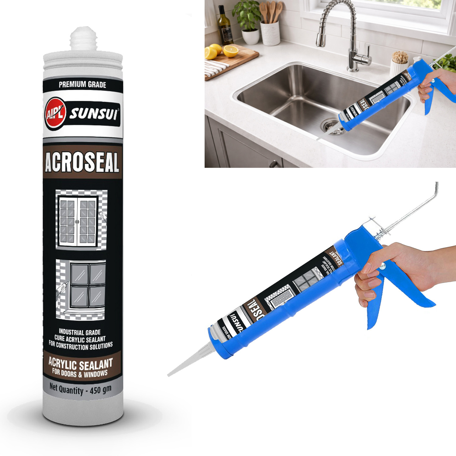 Image of Aipl Acrylic Sealant Crack Filler for Wall with Gun, Gap Filler Tiles,Windows & Doors Crack Filler