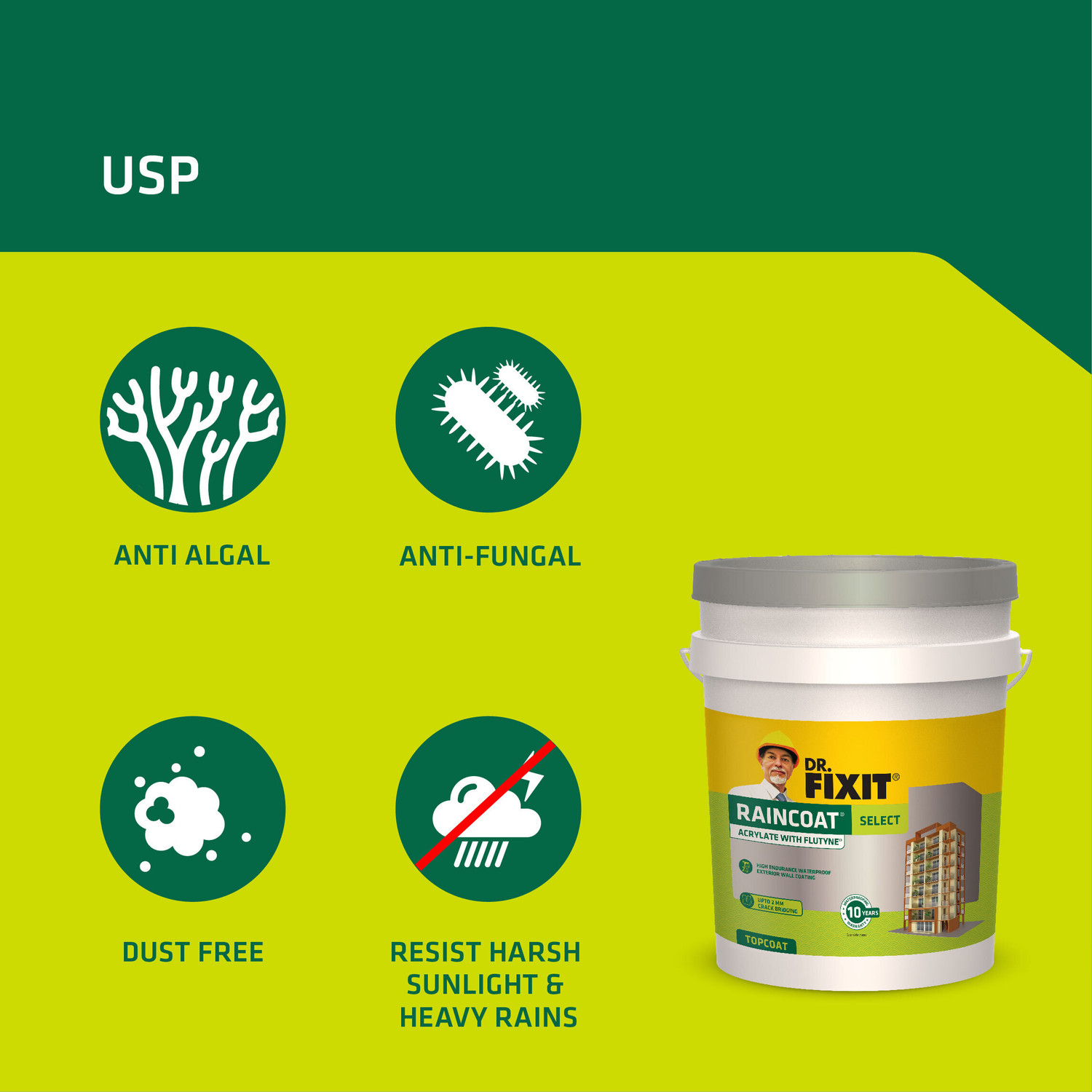 Image of Dr. Fixit Raincoat Select White, External Wall Waterproofing Coating, 1000+ unique shades Crack Filler