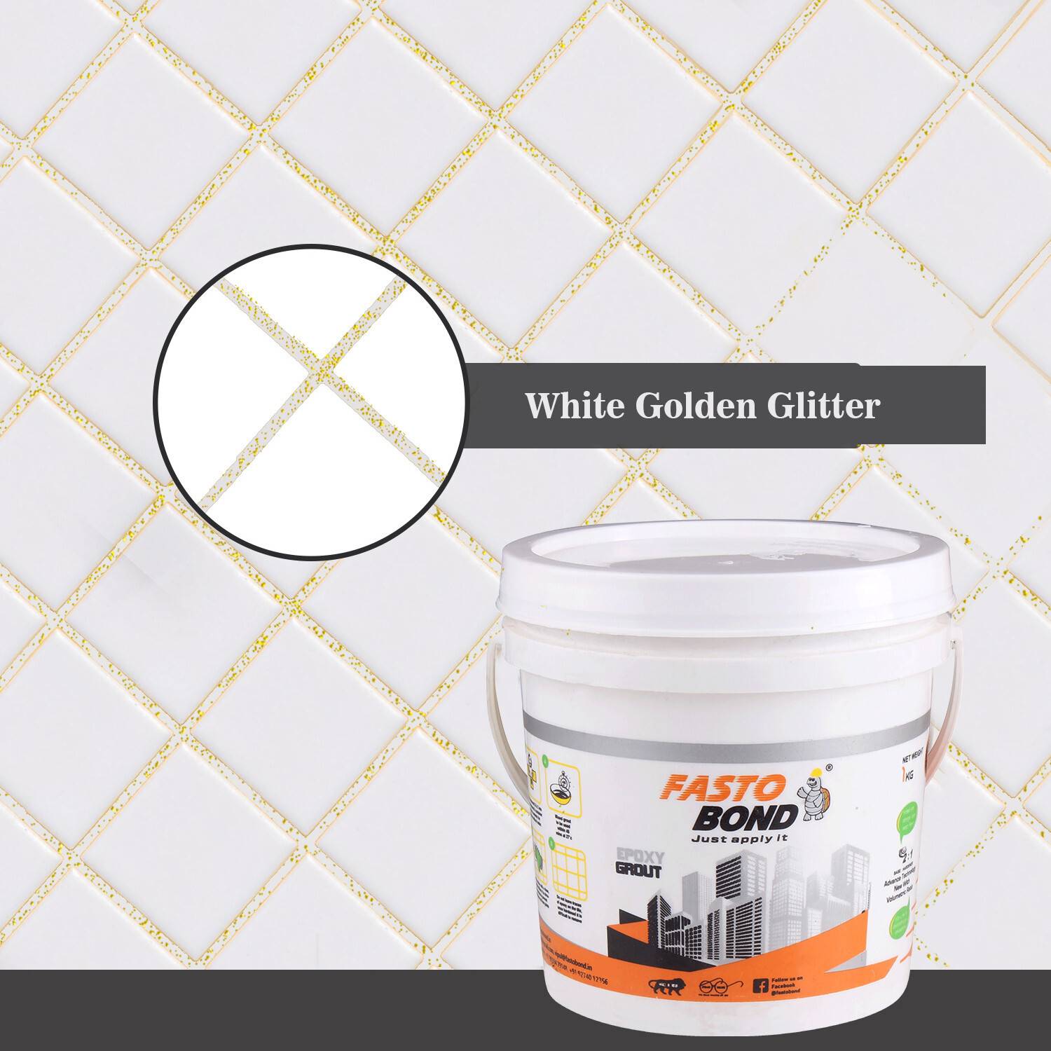 Fastobond Glitter Epoxy Tile Grout 3 Components White Golden Crack